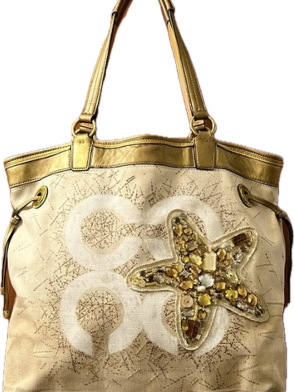 Coach Cream and Gold Embellished Starfish Tote